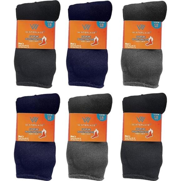 6 Pairs Men's Thermal Socks, Brushed Interior Warm Winter Thick Heavy Duty - Picture 1 of 8